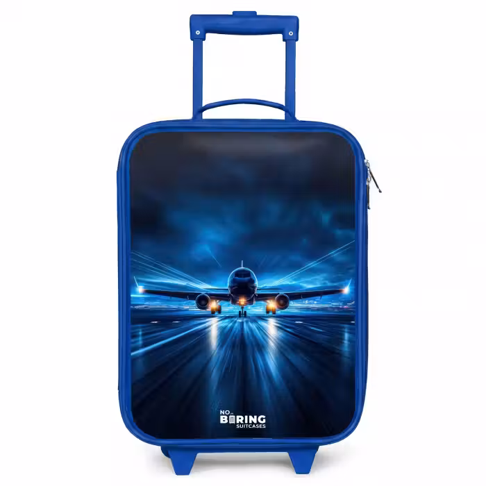 Children's suitcase - Blue - Airplane taking off in futuristic nightscape