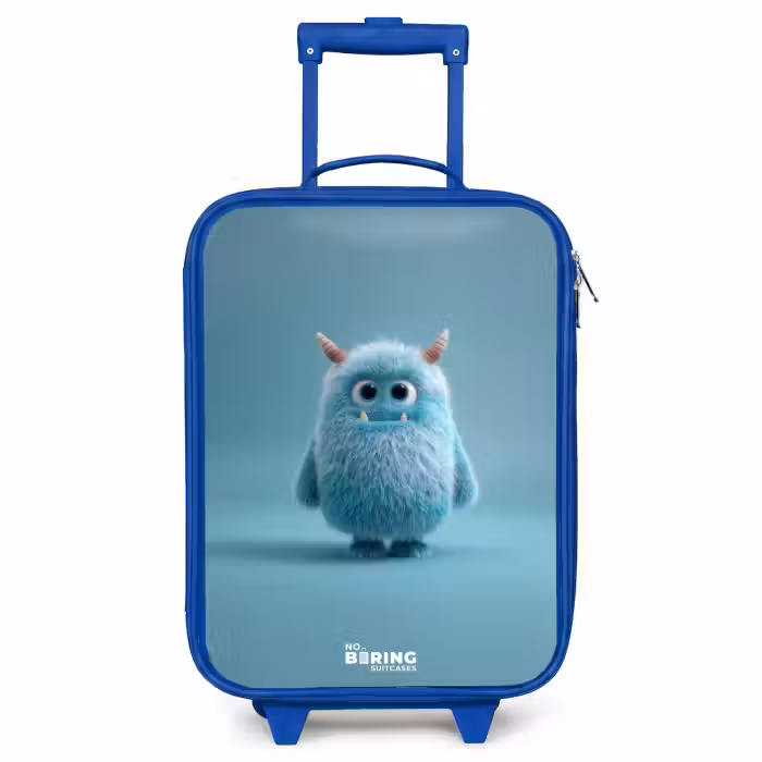 Children's suitcase - Blue - Blue fluffy monster with horns