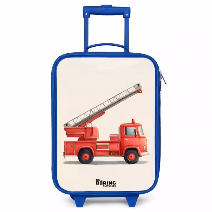 Children's suitcase - Blue - Fire truck - Signed - Red