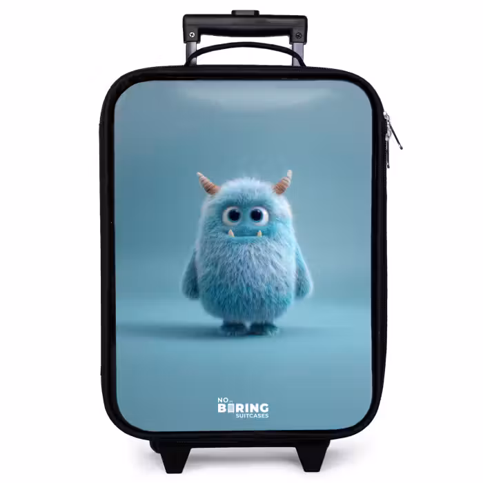 Children's suitcase - Blue fluffy monster with horns