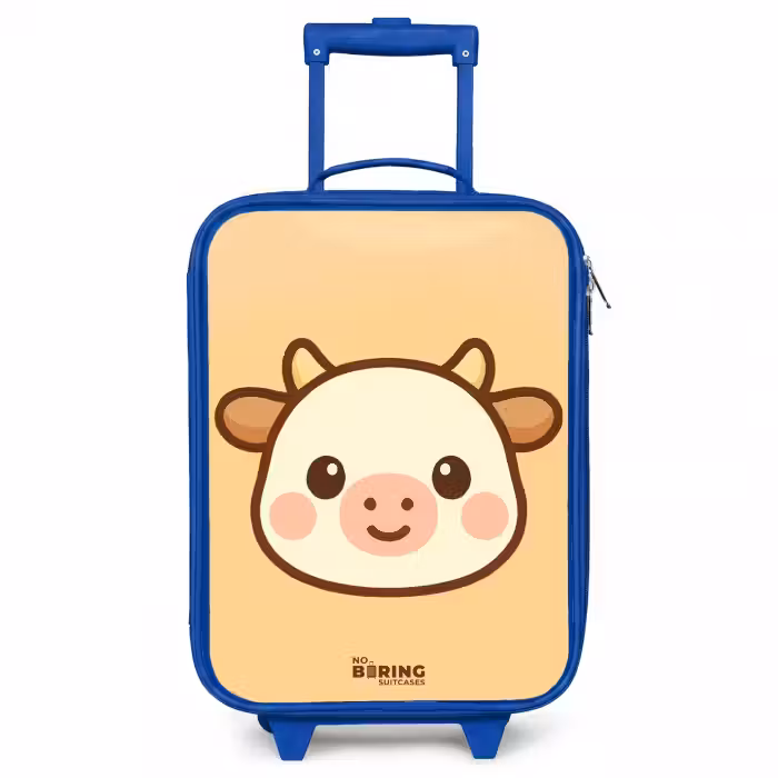 Children's suitcase - Blue - Kawai - Cow - Brown