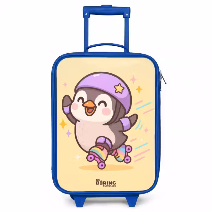 Children's suitcase - Blue - Kawai - Penguin - Roller skates
