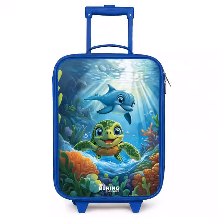 Children's suitcase - Blue - Turtle and dolphin in blue ocean