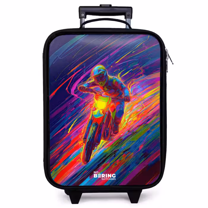Children's suitcase - Cross bike - Neon colors - Lines - Helmet