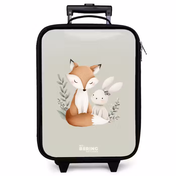 Children's suitcase - Fox and rabbit surrounded by green leaves