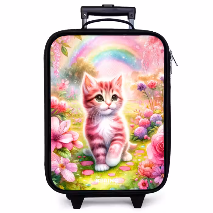 Children's suitcase - Kitten with rainbow and flowers