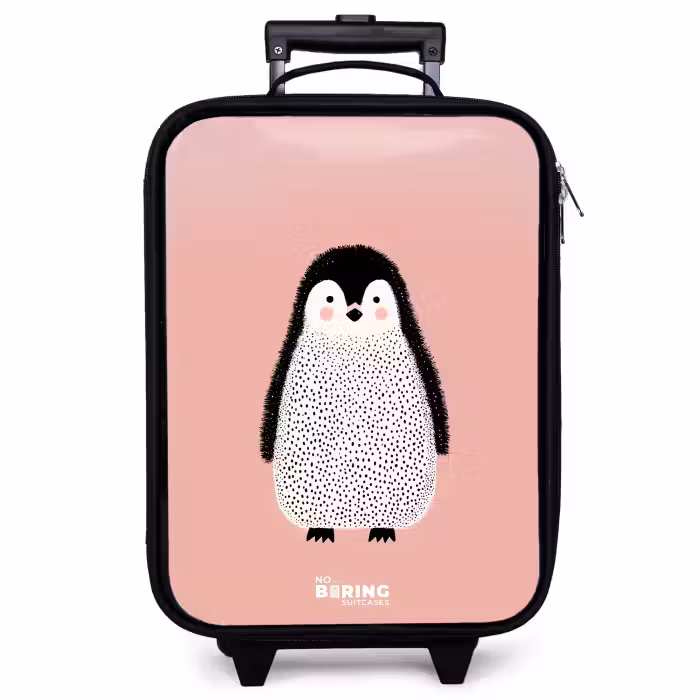 Children's suitcase - Penguin - Dots - Pink - Minimalist