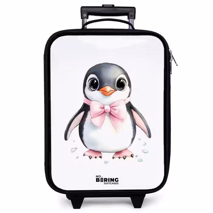 Children's suitcase - Penguin with pink bow and ice drops