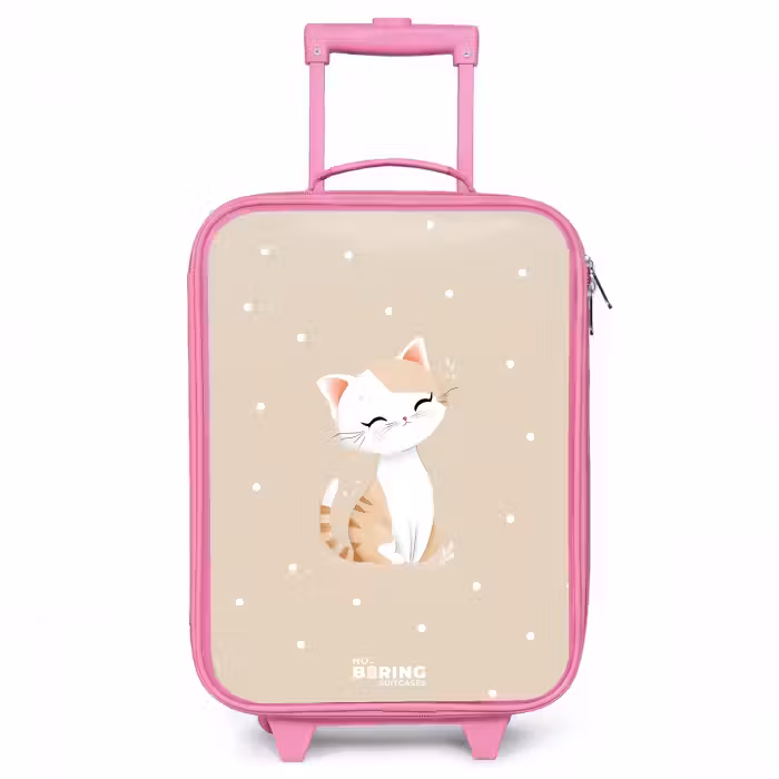 Children's suitcase - Pink - Cat surrounded by beige dots