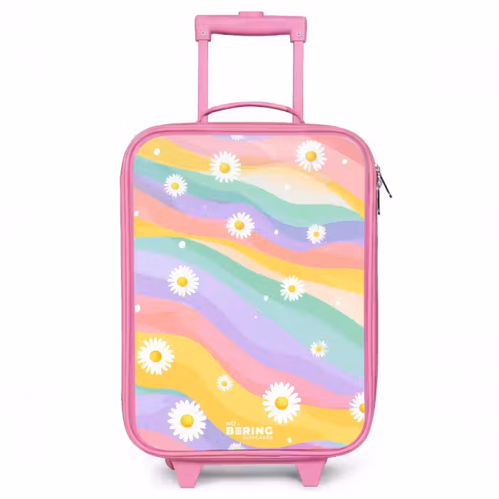 Children's suitcase - Pink - Daisies on rainbow background