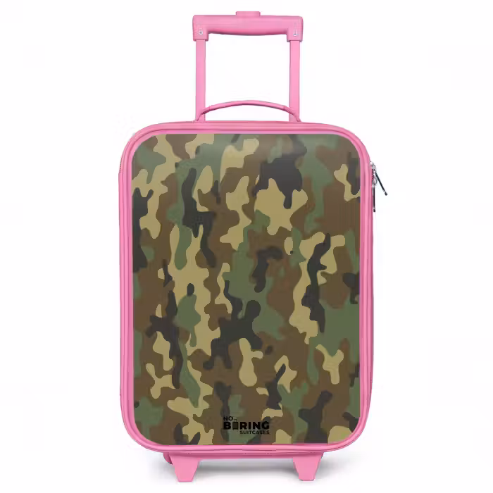 Children's suitcase - Pink - Green camouflage with sand color