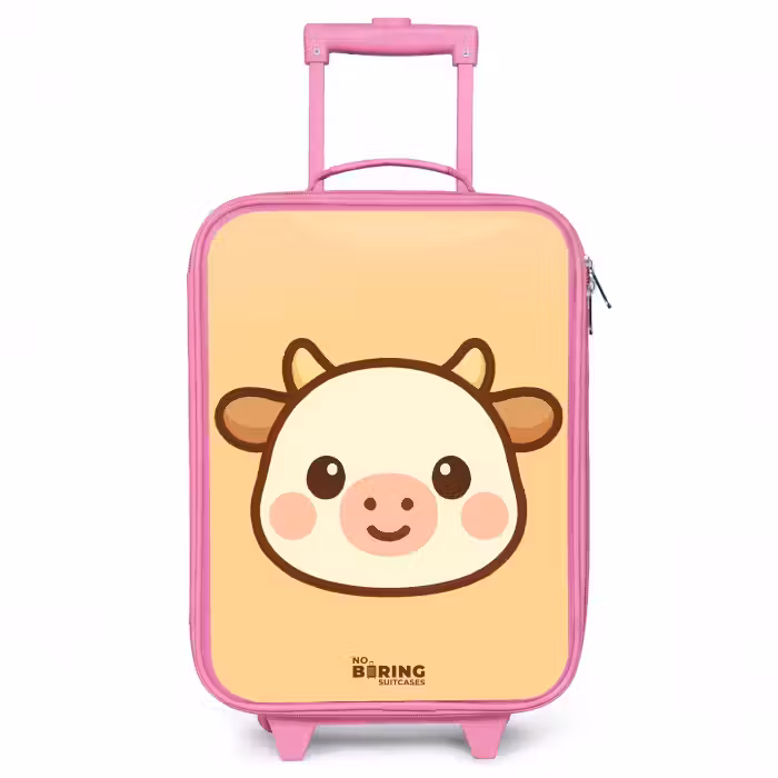 Children's suitcase - Pink - Kawai - Cow - Brown