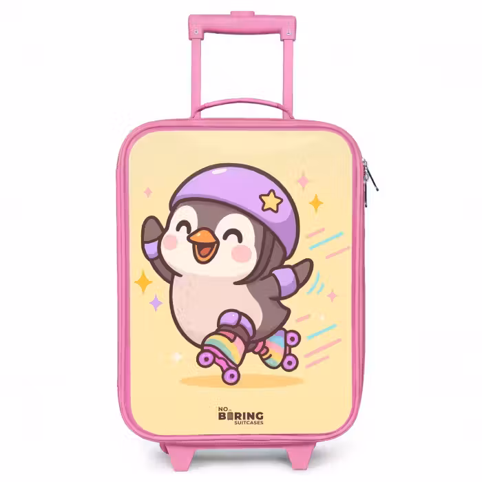 Children's suitcase - Pink - Kawai - Penguin - Roller skates