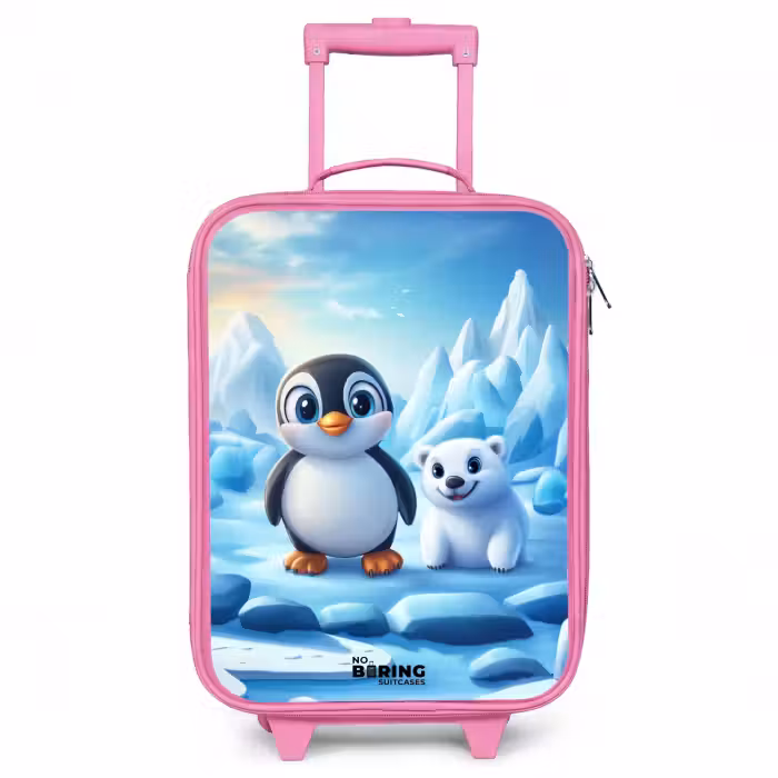 Children's suitcase - Pink - Penguin and polar bear on ice floes