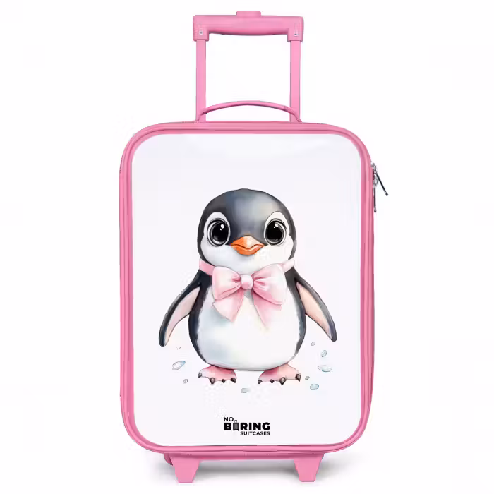 Children's suitcase - Pink - Penguin with pink bow and ice drops