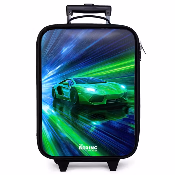 Children's suitcase - Race car - Bright green - Beams of light - Speed