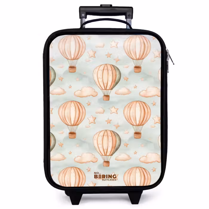 Children's suitcase - Vintage hot air balloons in sepia with clouds and stars
