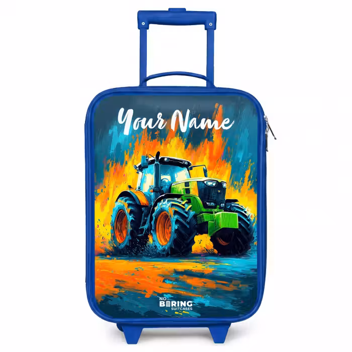 Children's suitcase with name - Blue - Abstract - Tractor - Groen