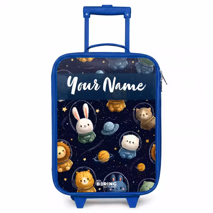 Children's suitcase with name - Blue - Animals - Astronaut - Planets - Stars
