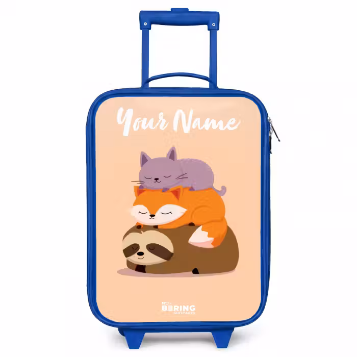 Children's suitcase with name - Blue - Animals - Sleep - Together