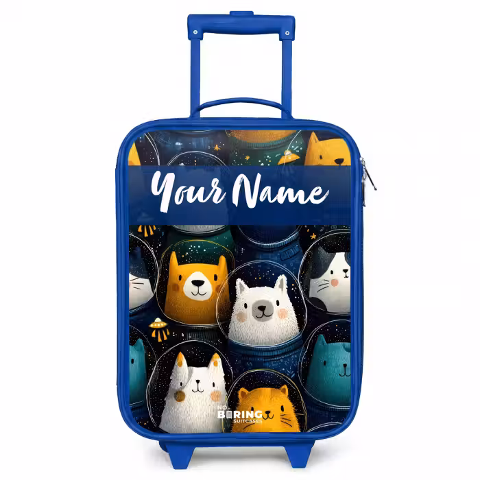 Children's suitcase with name - Blue - Animals - Stars - Planets - Astronaut