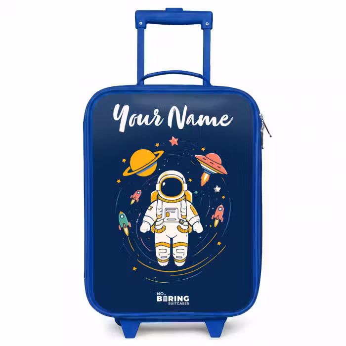 Children's suitcase with name - Blue - Astronaut - Planet - Stars - Rocket