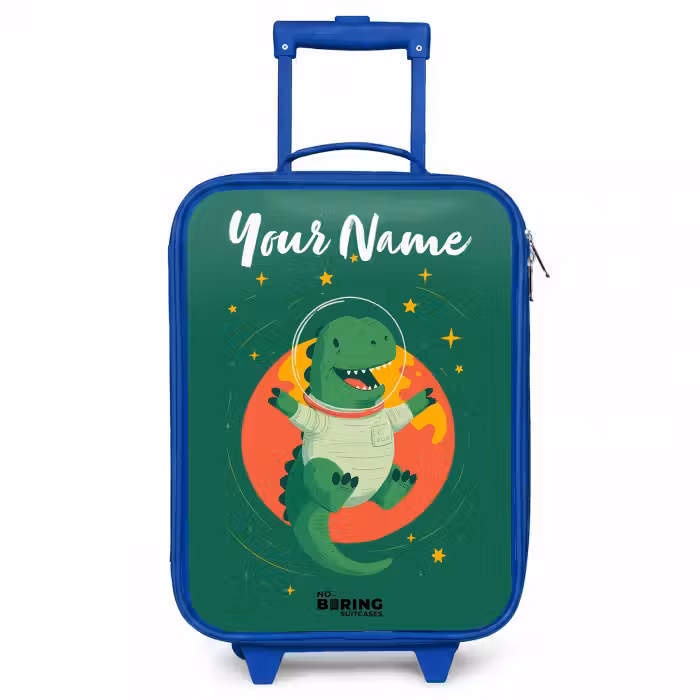 Children's suitcase with name - Blue - Dino - Planet - Stars - Green