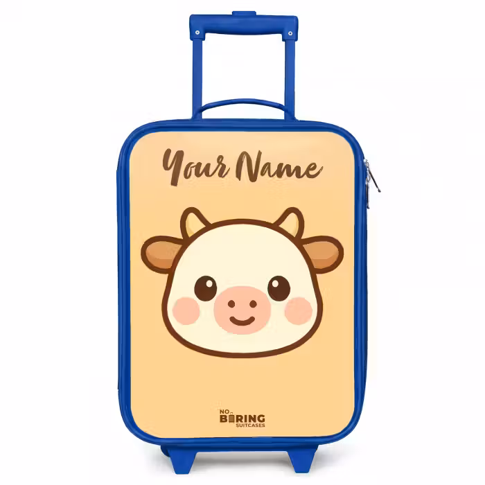 Children's suitcase with name - Blue - Kawai - Cow - Brown