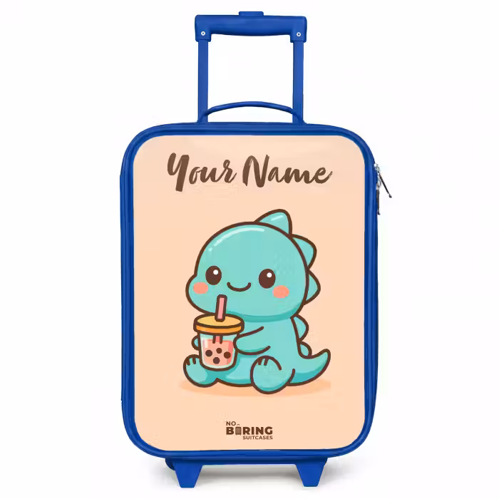 Children's suitcase with name - Blue - Kawai - Dino - Bubbletea