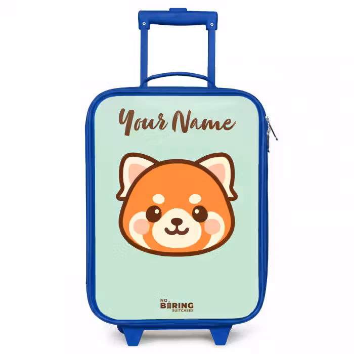 Children's suitcase with name - Blue - Kawai - Red panda - Green