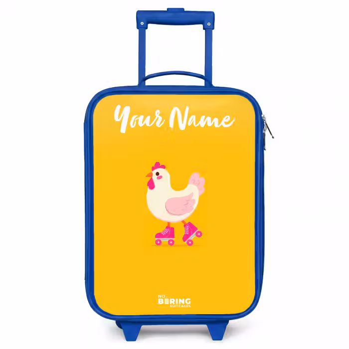 Children's suitcase with name - Blue - Kip - Roller skates - Yellow