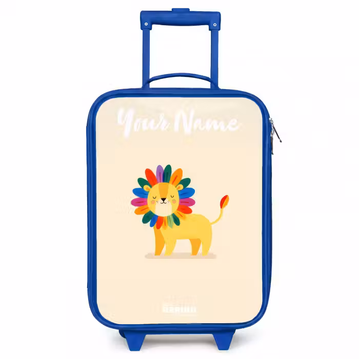 Children's suitcase with name - Blue - Lion - Mane - Colorful