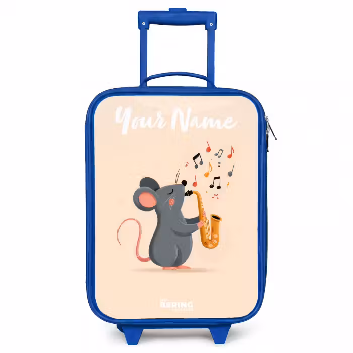 Children's suitcase with name - Blue - Mouse - Saxophone - Music