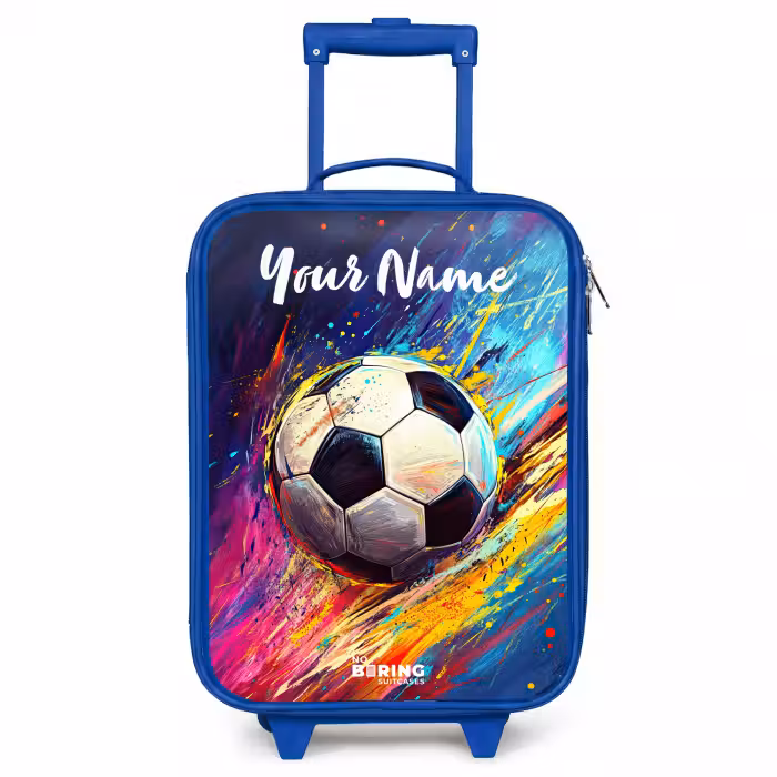 Children's suitcase with name - Blue - Neon - Soccer - Colorful