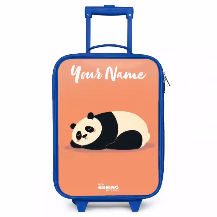 Children's suitcase with name - Blue - Panda - Sleeping - Orange