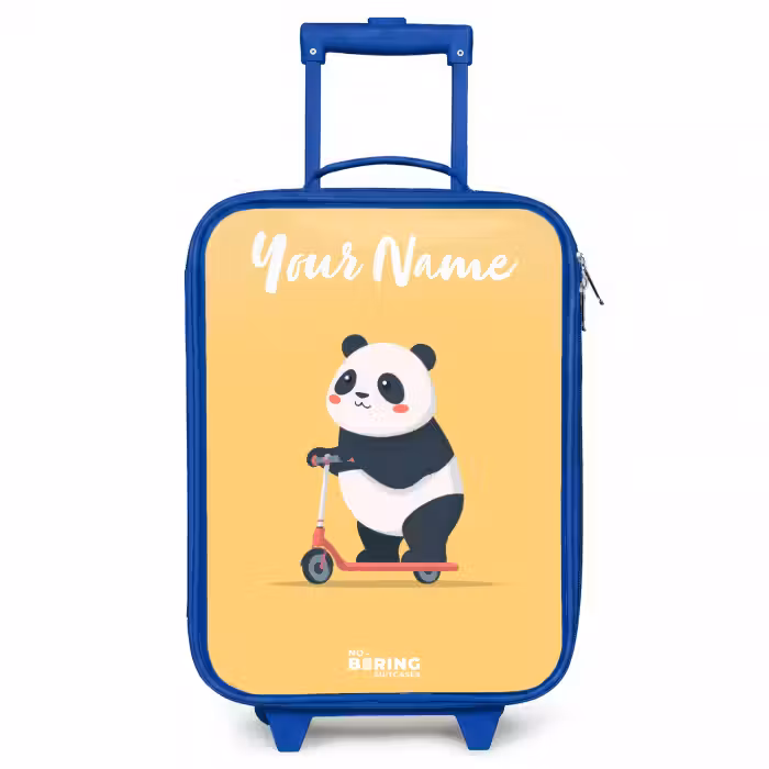 Children's suitcase with name - Blue - Panda - Step - Yellow