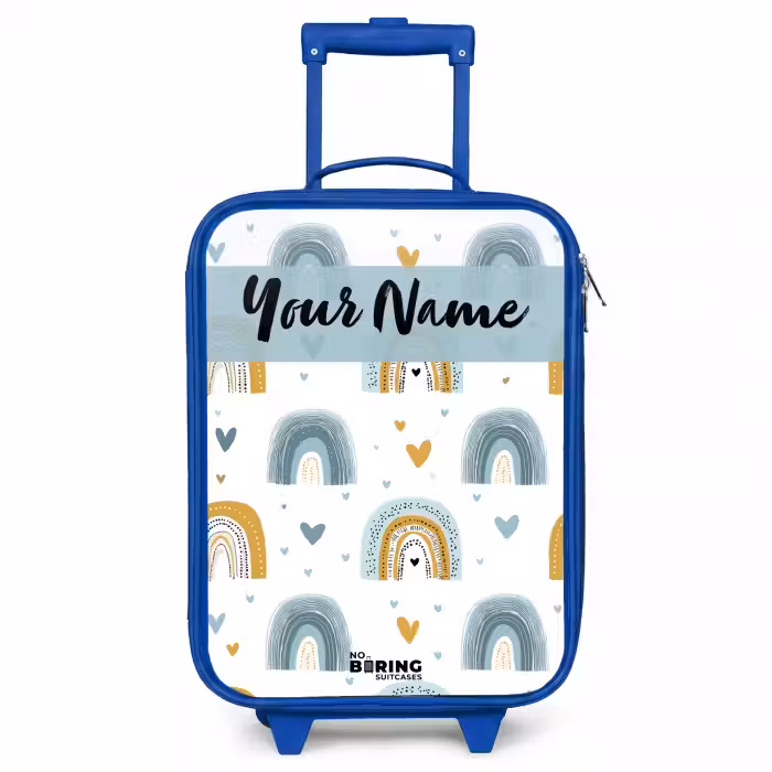Children's suitcase with name - Blue - Pattern - Rainbow - Hearts