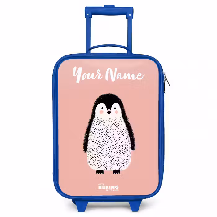 Children's suitcase with name - Blue - Penguin - Dots - Pink - Minimalist
