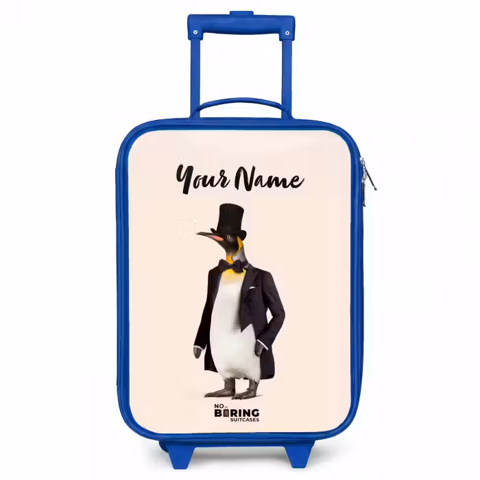 Children's suitcase with name - Blue - Penguin in Suit