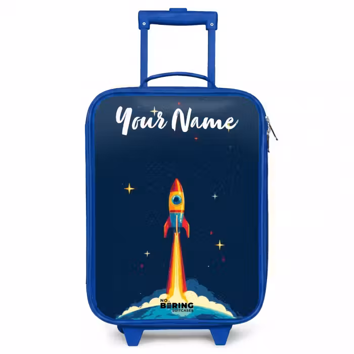 Children's suitcase with name - Blue - Planet - Rocket - Stars - Dark blue
