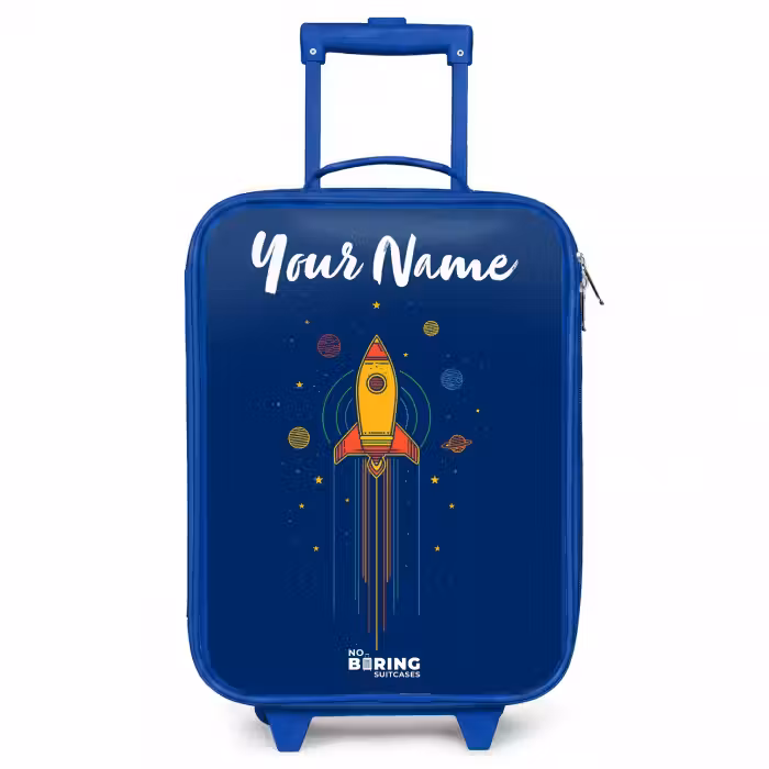 Children's suitcase with name - Blue - Rocket - Planets - Stars