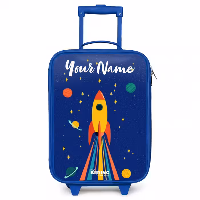 Children's suitcase with name - Blue - Rocket - Stars - Planet - Space