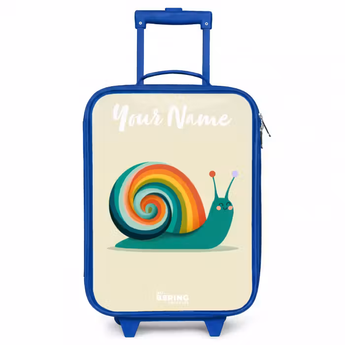 Children's suitcase with name - Blue - Snail - Rainbow - Colorful