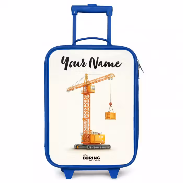 Children's suitcase with name - Blue - Tower Crane - Signed - Orange