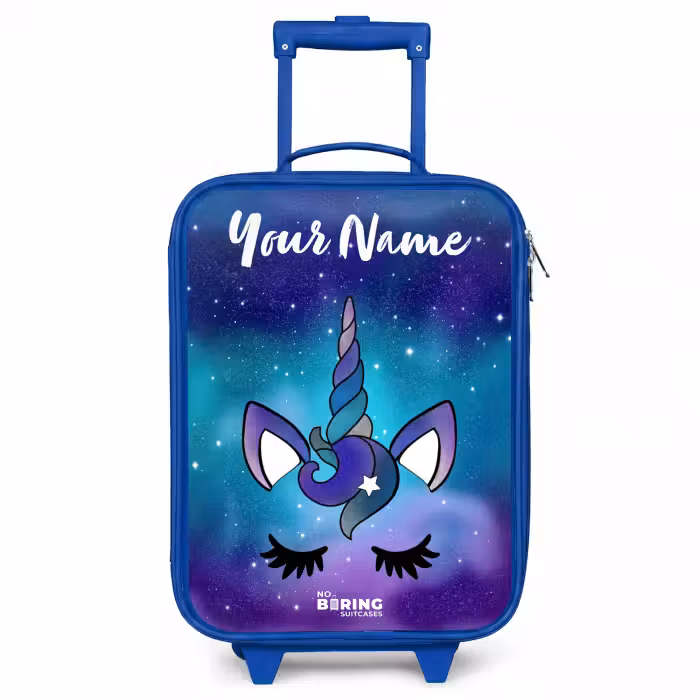 Children's suitcase with name - Blue - Unicorn - Starry Sky - Blue