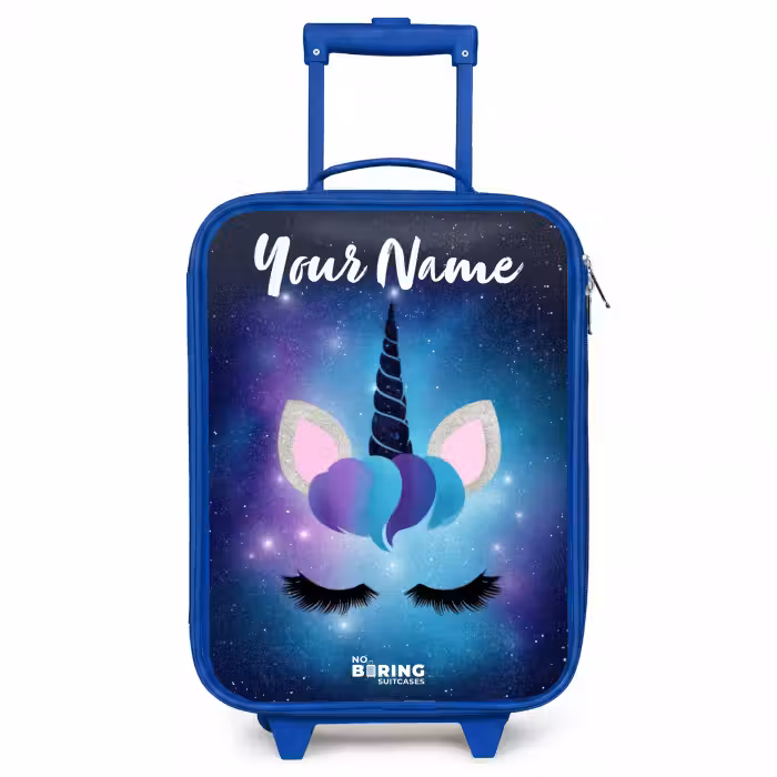 Children's suitcase with name - Blue - Unicorn - Stars - Blue