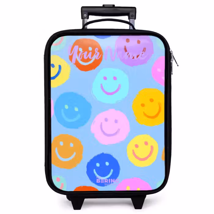 Children's suitcase with name - Cheerful pattern of smileys