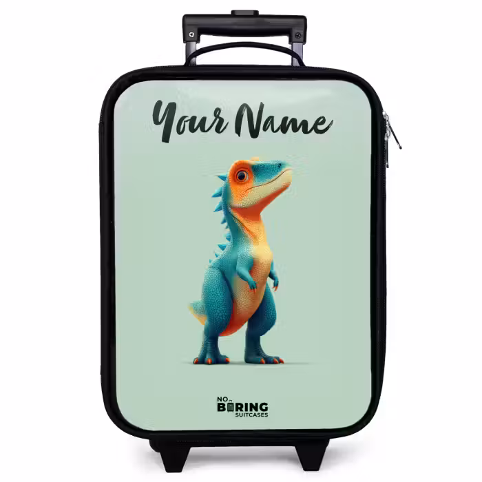 Children's suitcase with name - Dino - Animal - Green - Orange