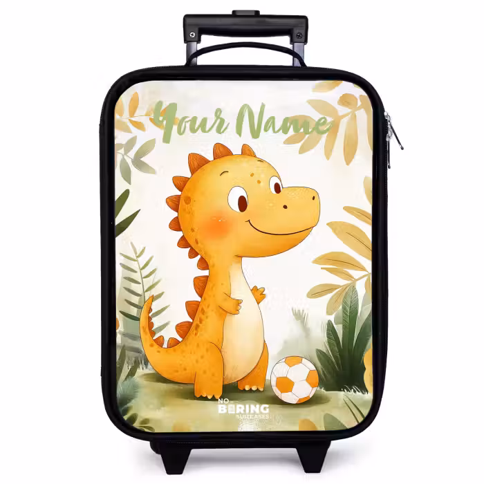Children's suitcase with name - Dino - Football - Orange