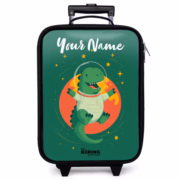 Children's suitcase with name - Dino - Planet - Stars - Green